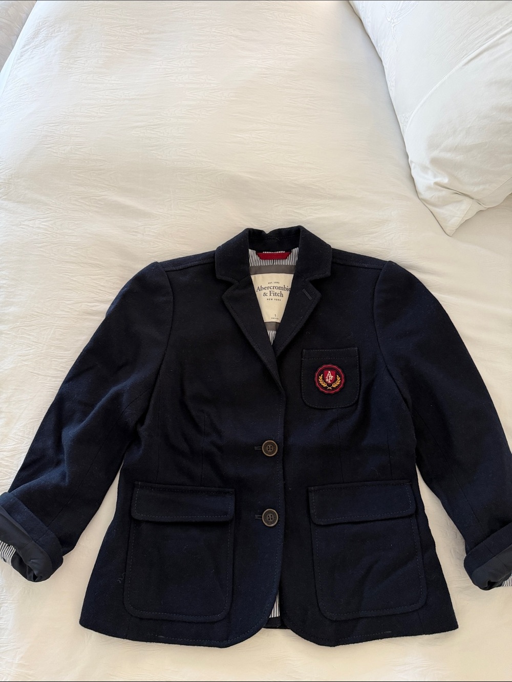 Abercrombie & Fitch Navy Women's Blazer with Crest Patch